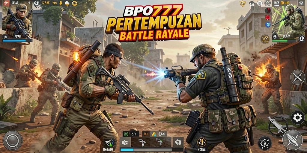 Screenshot BPO777 menampilkan aksi seru di tengah pertempuran Battle Royale.