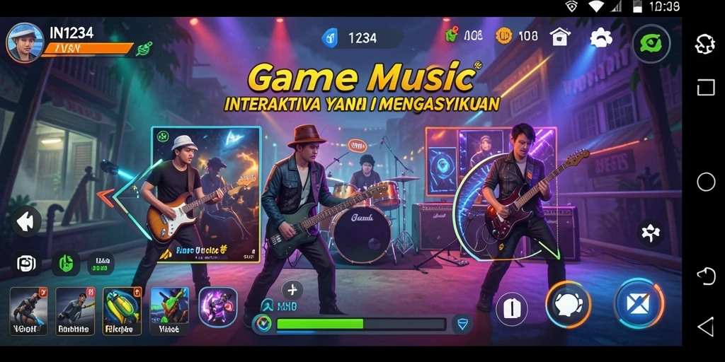 Tangkapan layar dari gameplay IN1234 yang menampilkan berbagai alat musik.