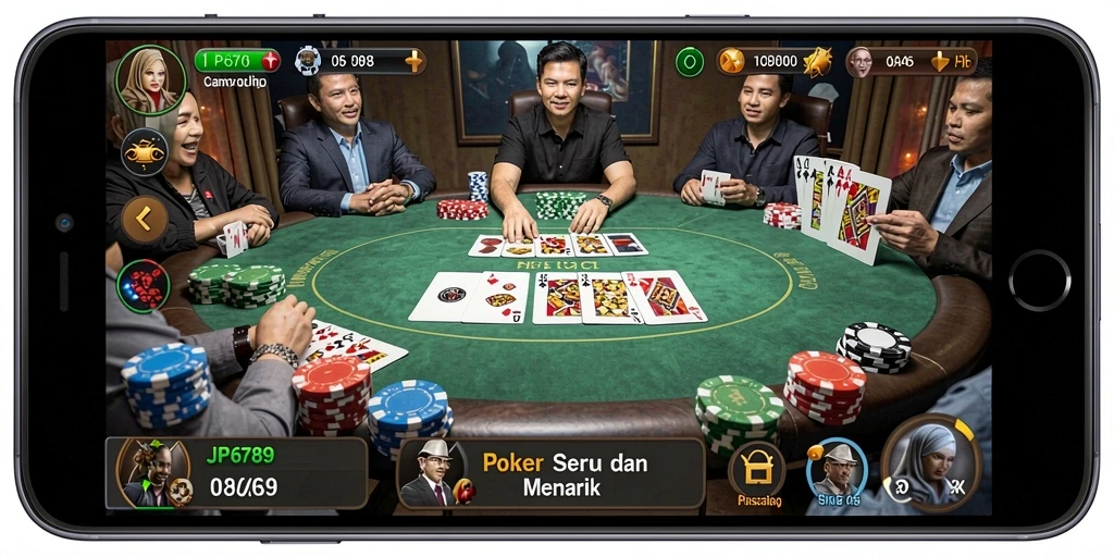 Screenshot gameplay menarik dari JP6789 yang menampilkan suasana poker.