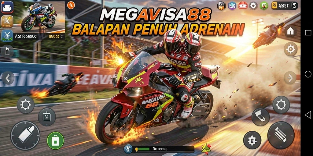 Screenshot gameplay MEGAVISA88 dengan aksi balapan motor yang intens.