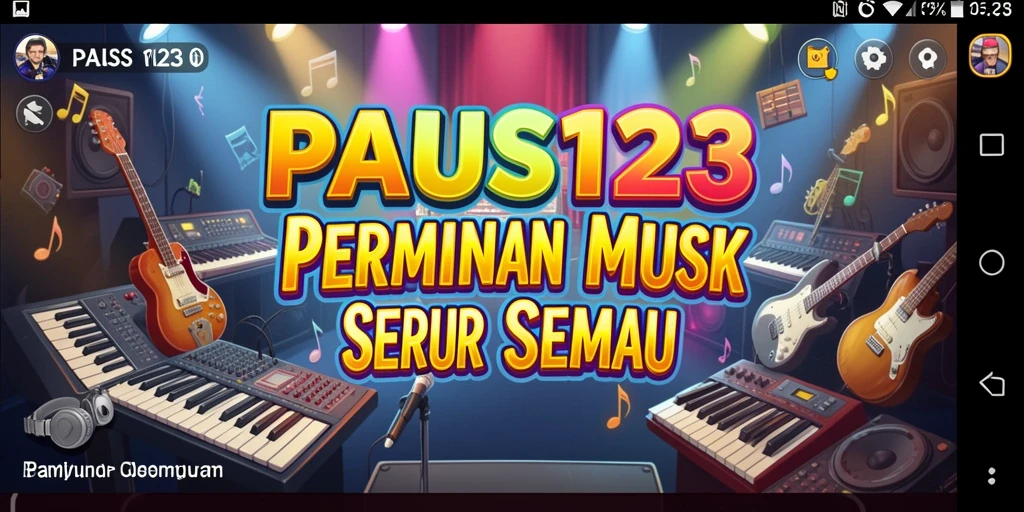Screenshot PAUS123 menunjukkan antarmuka aplikasi musik yang menarik dan interaktif.