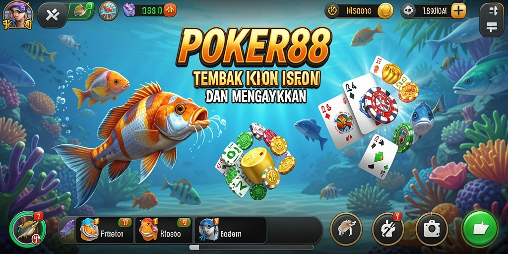 Screenshot gameplay POKER88 yang menunjukkan aksi menangkap ikan.