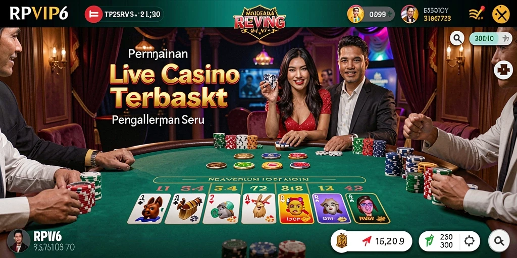 Screenshot utama RPVIP6 menampilkan dealer dan pemain dalam game Live Casino.