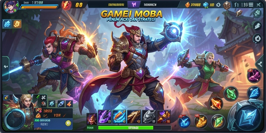 Screenshot gameplay SPIN88 yang menunjukkan aksi seru di arena MOBA.