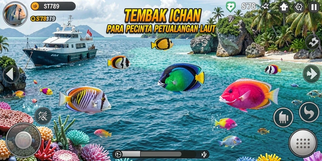 Tampilan gameplay <strong>ST789</strong> dengan grafis memukau dan ikan beragam.