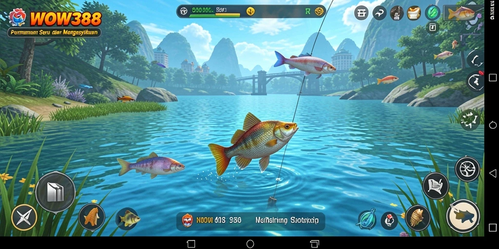 Screenshot gameplay WOW388 menampilkan suasana memancing yang memukau.